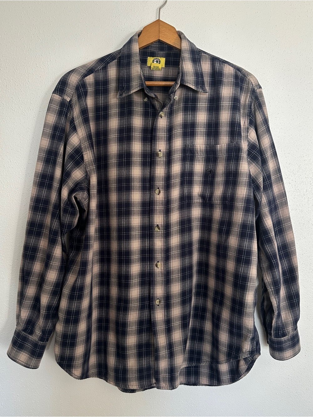 Duck Head Vintage Plaid Flannel Button Down Shirt Size Large Navy Beige
